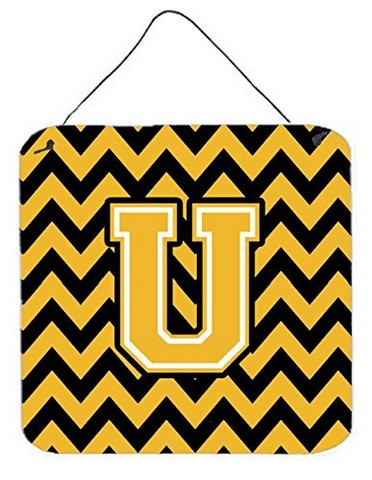 Letter U Chevron Black & Gold Wall or Door Hanging Prints, 6 x 0.02 x 6 in.