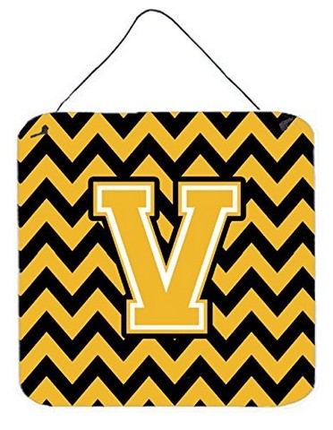 Letter V Chevron Black & Gold Wall or Door Hanging Prints, 6 x 0.02 x 6 in.