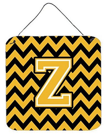 Letter Z Chevron Black & Gold Wall or Door Hanging Prints, 6 x 0.02 x 6 in.