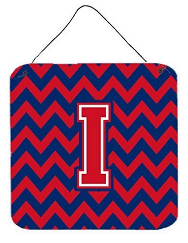 Letter I Chevron Yale Blue & Crimson Wall or Door Hanging Prints