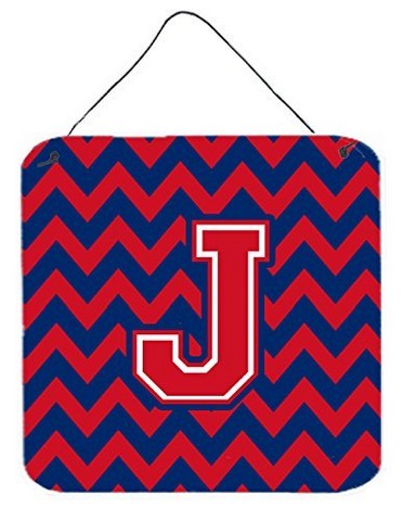 Letter J Chevron Yale Blue & Crimson Wall or Door Hanging Prints