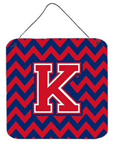 Letter K Chevron Yale Blue & Crimson Wall or Door Hanging Prints