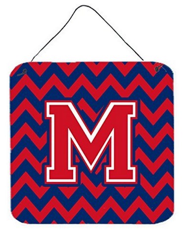 Letter M Chevron Yale Blue & Crimson Wall or Door Hanging Prints
