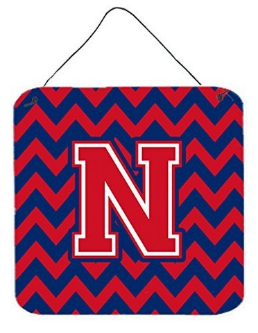 Letter N Chevron Yale Blue & Crimson Wall or Door Hanging Prints