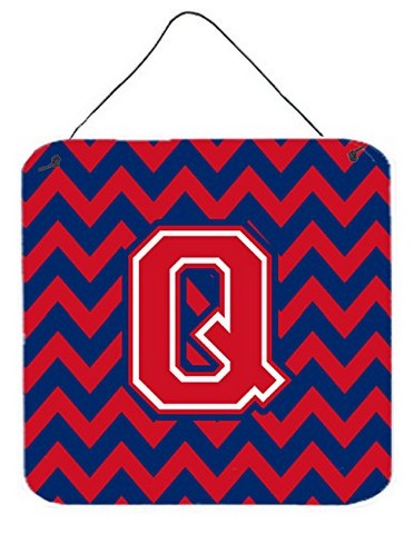 Letter Q Chevron Yale Blue & Crimson Wall or Door Hanging Prints