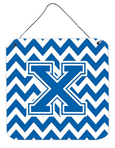 Letter X Chevron Blue & White Wall or Door Hanging Prints, 6 x 0.02 x 6 in.