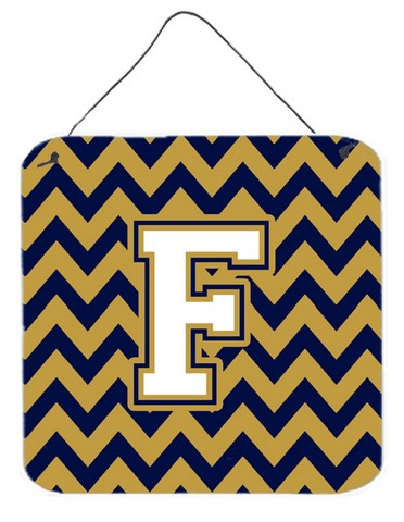 Letter F Chevron Navy Blue & Gold Wall or Door Hanging Prints
