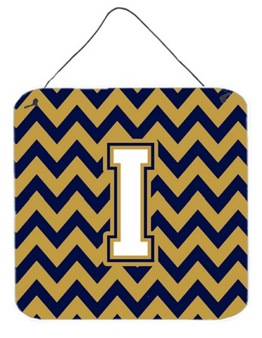 Letter I Chevron Navy Blue & Gold Wall or Door Hanging Prints