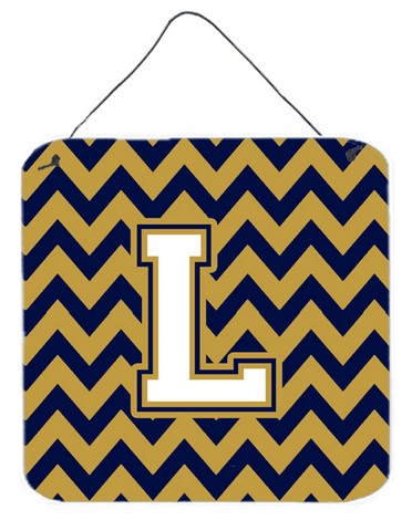 Letter L Chevron Navy Blue & Gold Wall or Door Hanging Prints