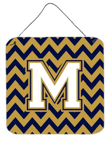 Letter M Chevron Navy Blue & Gold Wall or Door Hanging Prints