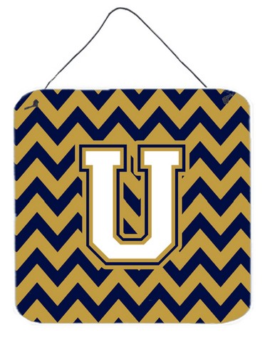 Letter U Chevron Navy Blue & Gold Wall or Door Hanging Prints