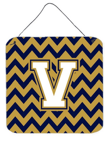Letter V Chevron Navy Blue & Gold Wall or Door Hanging Prints