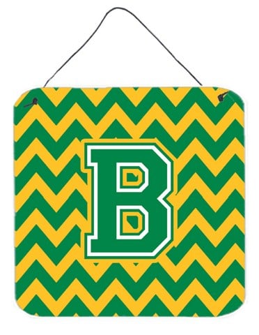 Letter B Chevron Green & Gold Wall or Door Hanging Prints