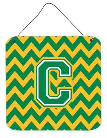 Letter C Chevron Green & Gold Wall or Door Hanging Prints