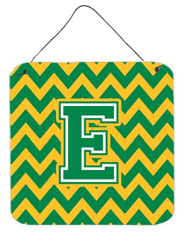 Letter E Chevron Green & Gold Wall or Door Hanging Prints