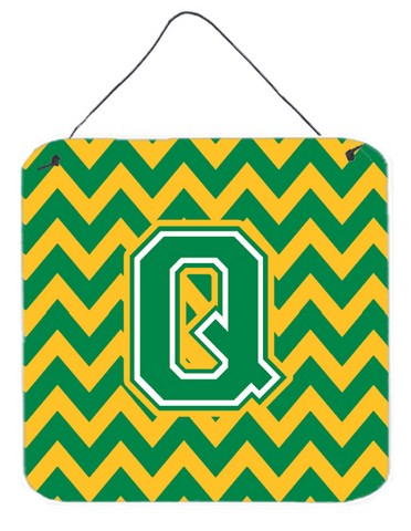 Letter Q Chevron Green & Gold Wall or Door Hanging Prints