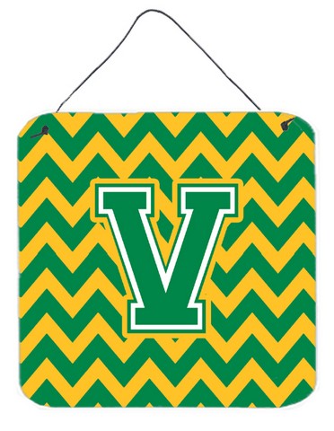 Letter V Chevron Green & Gold Wall or Door Hanging Prints