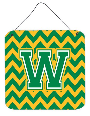 Letter W Chevron Green & Gold Wall or Door Hanging Prints