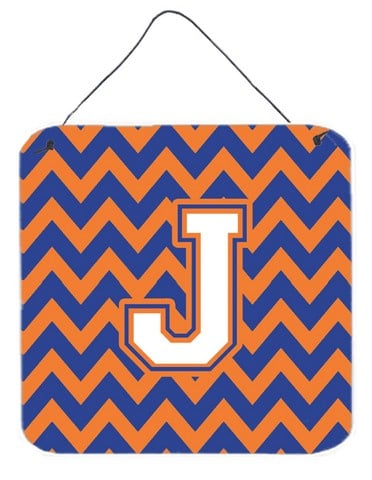 Letter J Chevron Blue & Orange No.3 Wall or Door Hanging Prints