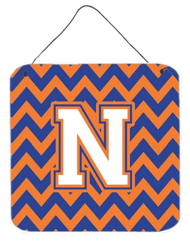 Letter N Chevron Blue & Orange No.3 Wall or Door Hanging Prints