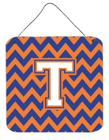 Letter T Chevron Blue & Orange No.3 Wall or Door Hanging Prints