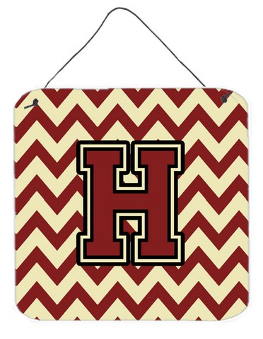 Letter H Chevron Maroon & Gold Wall or Door Hanging Prints