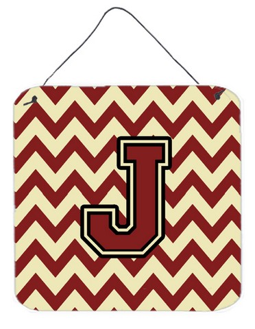 Letter J Chevron Maroon & Gold Wall or Door Hanging Prints