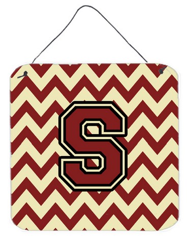 Letter S Chevron Maroon & Gold Wall or Door Hanging Prints