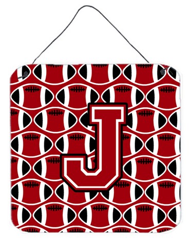 CJ1073-JDS66 Letter J Football Red, Black & White Wall or Door Hanging Prints