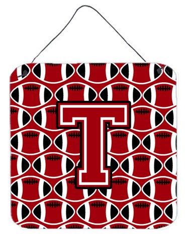 CJ1073-TDS66 Letter T Football Red, Black & White Wall or Door Hanging Prints
