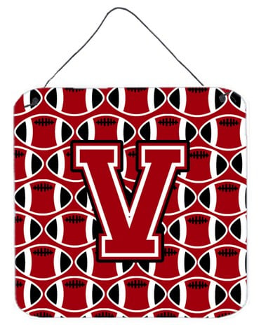 CJ1073-VDS66 Letter V Football Red, Black & White Wall or Door Hanging Prints