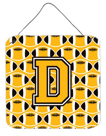 Letter D Football Black, Old Gold & White Wall or Door Hanging Prints