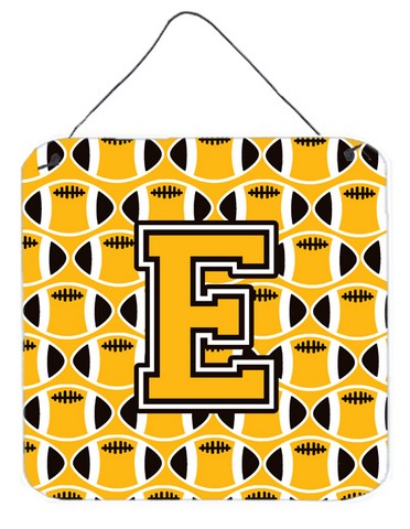 CJ1080-EDS66 Letter E Football Black, Old Gold & White Wall or Door Hanging Prints