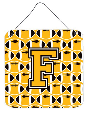 Letter F Football Black, Old Gold & White Wall or Door Hanging Prints