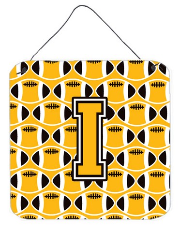 CJ1080-IDS66 Letter I Football Black, Old Gold & White Wall or Door Hanging Prints