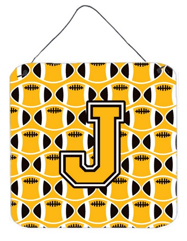 CJ1080-JDS66 Letter J Football Black, Old Gold & White Wall or Door Hanging Prints
