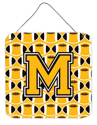 CJ1080-MDS66 Letter M Football Black, Old Gold & White Wall or Door Hanging Prints