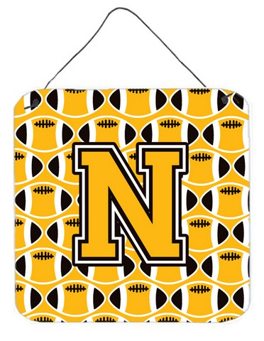 Letter N Football Black, Old Gold & White Wall or Door Hanging Prints