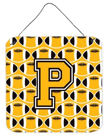 Letter P Football Black, Old Gold & White Wall or Door Hanging Prints