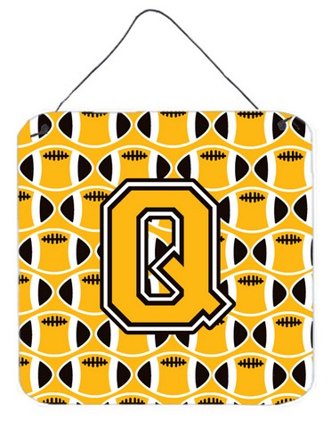 CJ1080-QDS66 Letter Q Football Black, Old Gold & White Wall or Door Hanging Prints