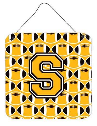 CJ1080-SDS66 Letter S Football Black, Old Gold & White Wall or Door Hanging Prints