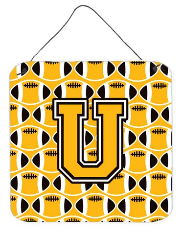 Letter U Football Black, Old Gold & White Wall or Door Hanging Prints