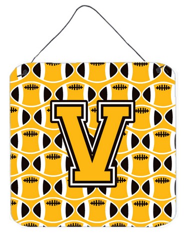 CJ1080-VDS66 Letter V Football Black, Old Gold & White Wall or Door Hanging Prints