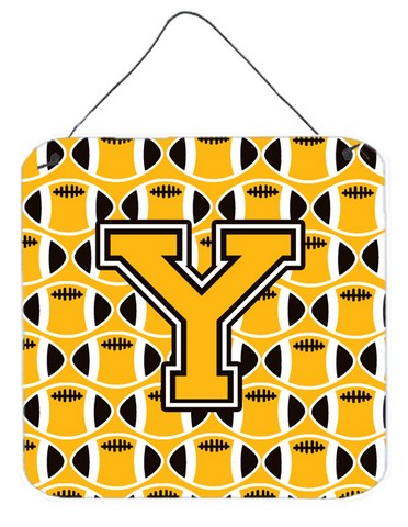 Letter Y Football Black, Old Gold & White Wall or Door Hanging Prints