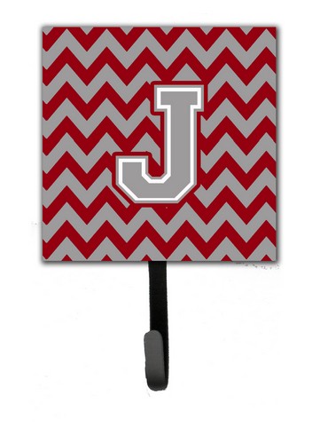 CJ1043-JSH4 Letter J Chevron Crimson & Grey Leash or Key Holder