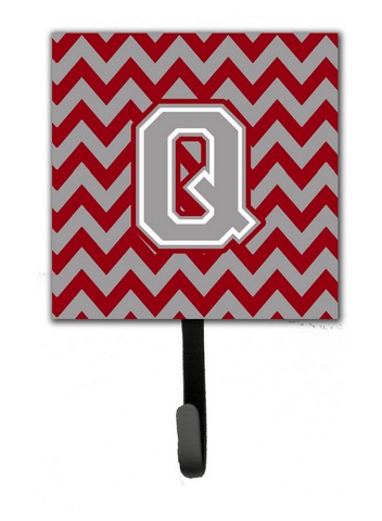 Letter Q Chevron Crimson & Grey Leash or Key Holder