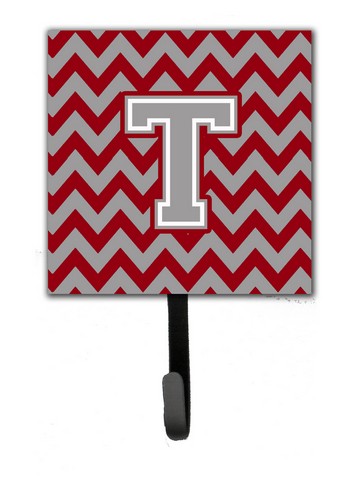 CJ1043-TSH4 Letter T Chevron Crimson & Grey Leash or Key Holder
