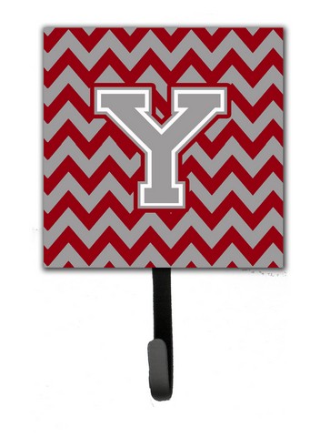 CJ1043-YSH4 Letter Y Chevron Crimson & Grey Leash or Key Holder