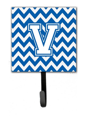 Letter V Chevron Blue & White Leash or Key Holder, 6 x 1.25 x 4.25 in.