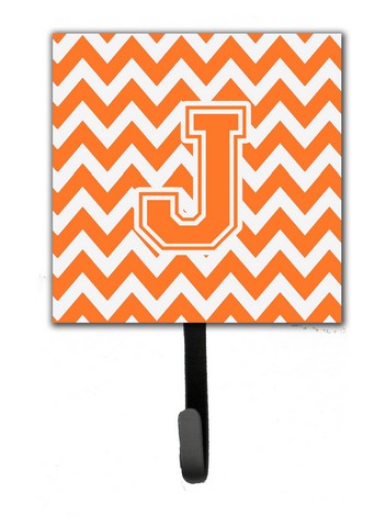 Letter J Chevron Orange & White Leash or Key Holder